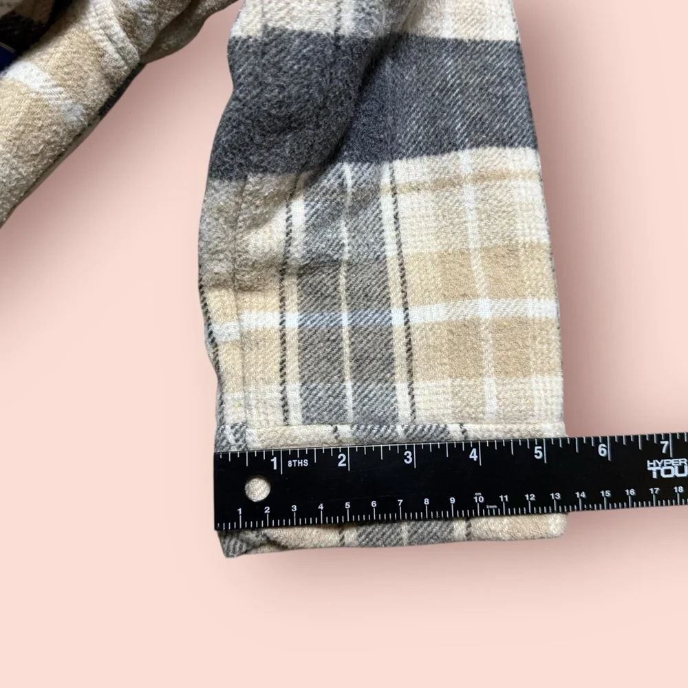 Hurley Plaid Sherpa-Lined Shacket Jacket Beige Tan Gray Small - Picture 9 of 9